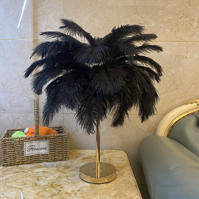 Natural Ostrich Feather USB Charging Night Lamp