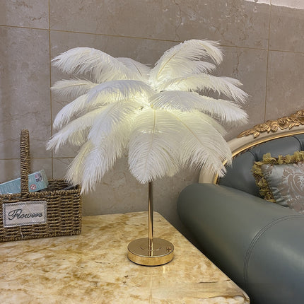 Natural Ostrich Feather USB Charging Night Lamp